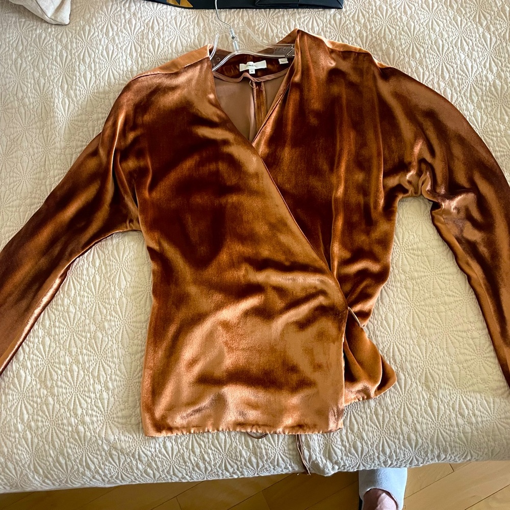 Vince Rust Colored Velvet wrap tie waist top worn one time only. Size M - $100